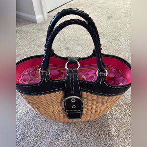 Vintage Coach Black and Tan Woven Tote Bag